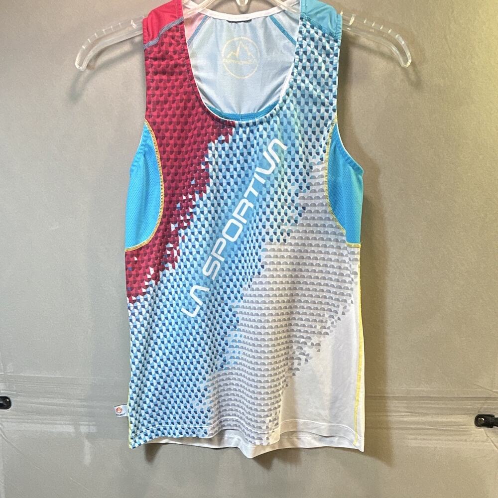 La Sportiva Women's Trail Running Tank Top Geometric Mesh Blue Pink Size S